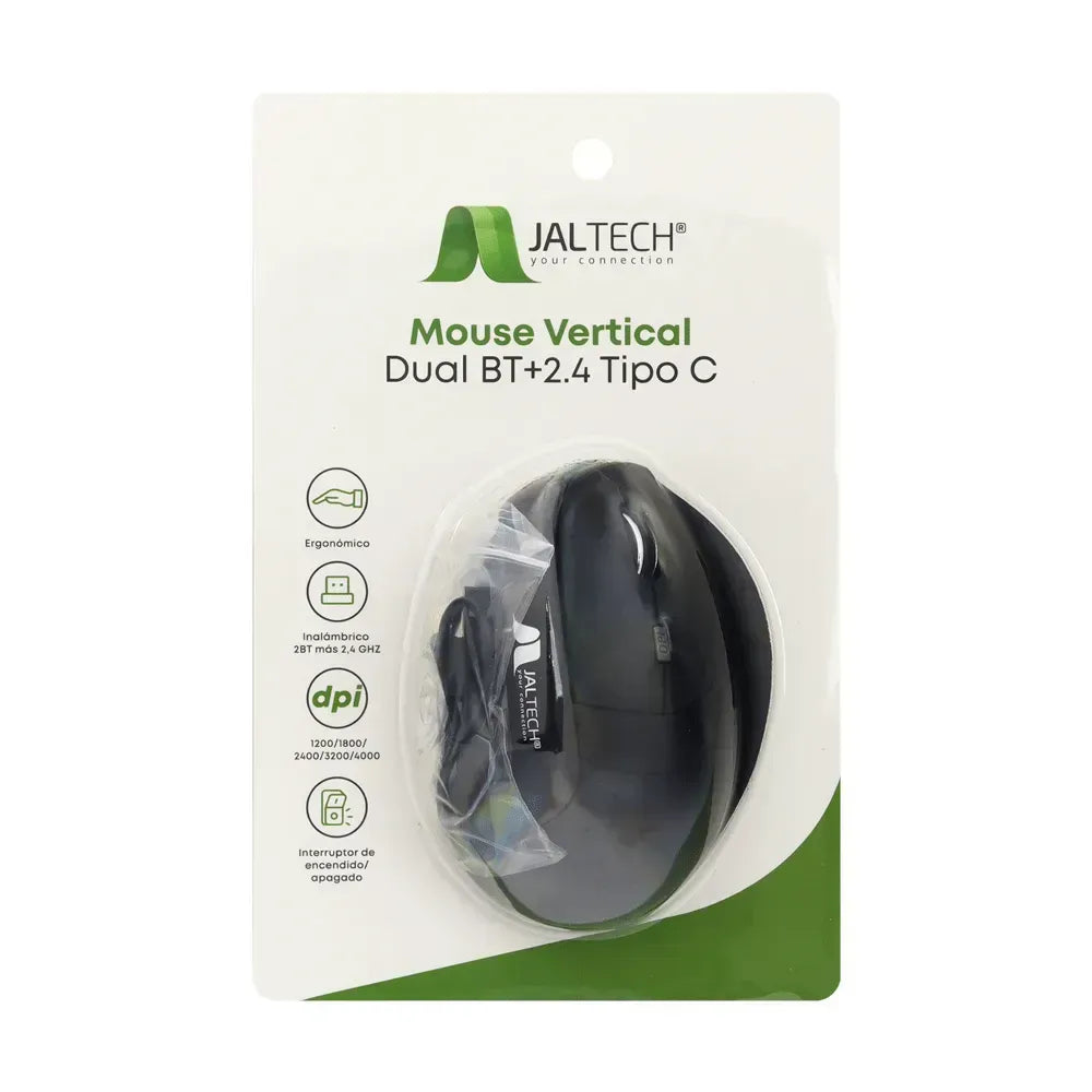 Mouse Ergonómico Vertical Jaltech Dual: Bluetooth + 2.4G, Recargable Tipo C y Alta Precisión