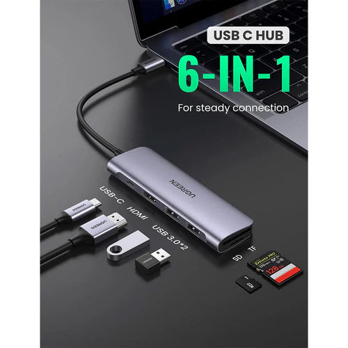 Adaptador Multipuerto UGREEN 6 en 1: HDMI 4K, PD 100W y Lector SD/TF