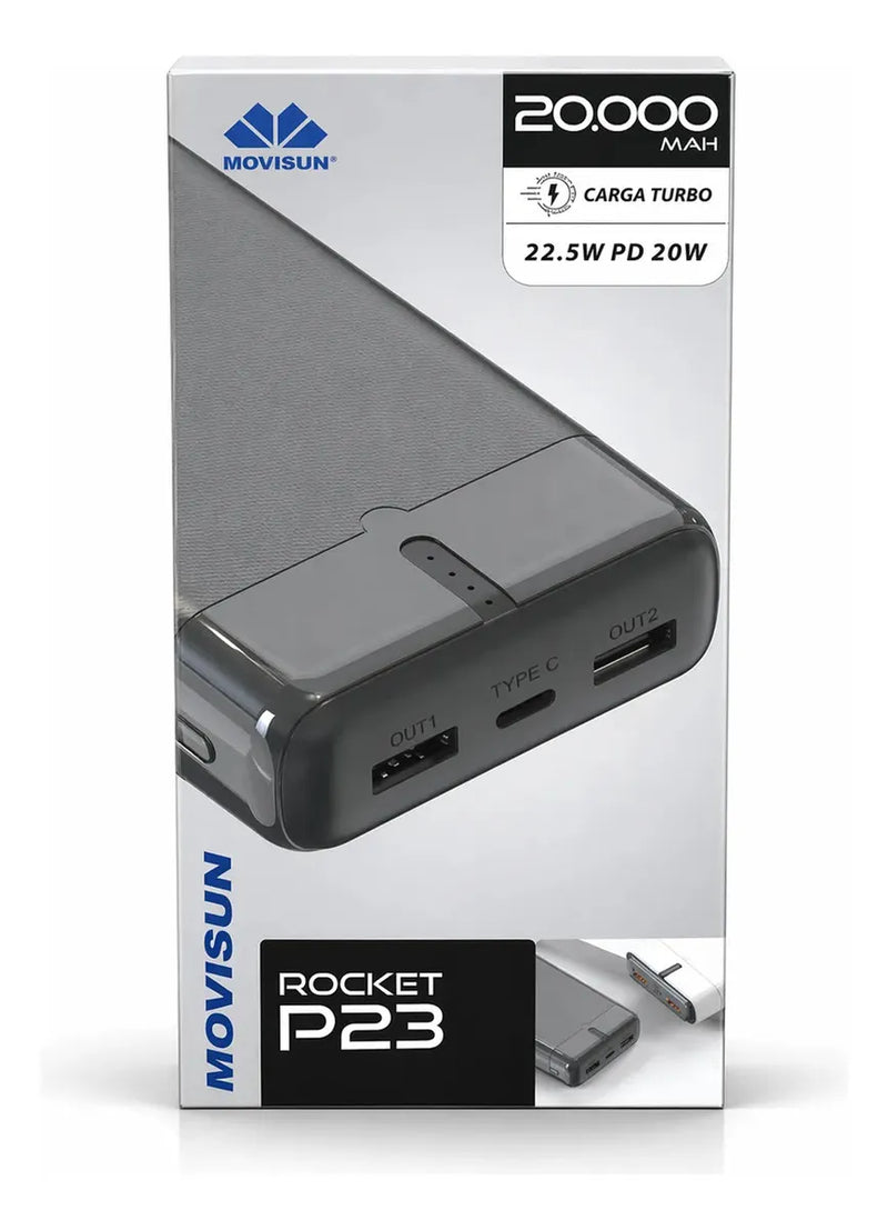 Power Bank Movisun Rocket P23: 20.000 mAh, Carga Turbo 22.5W y Triple Salida