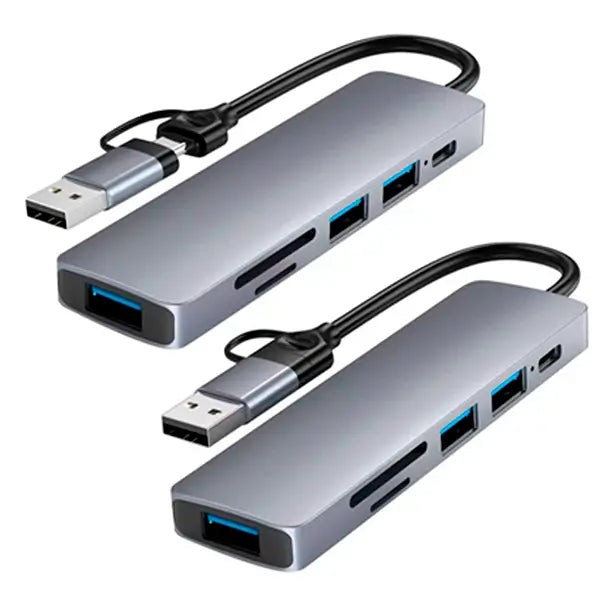 Hub Multipuertos Jaltech LH034 6 en 1: Conector Dual USB-A/Tipo C, 3 Puertos USB 3.0 y Lector de Tarjetas