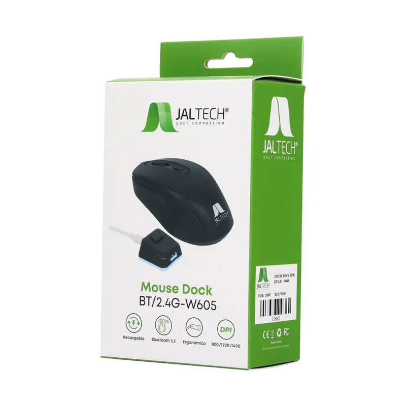 Mouse Inalámbrico Jaltech Dock Sky W605: Conexión Dual, Base de Carga RGB y Clic Silencioso