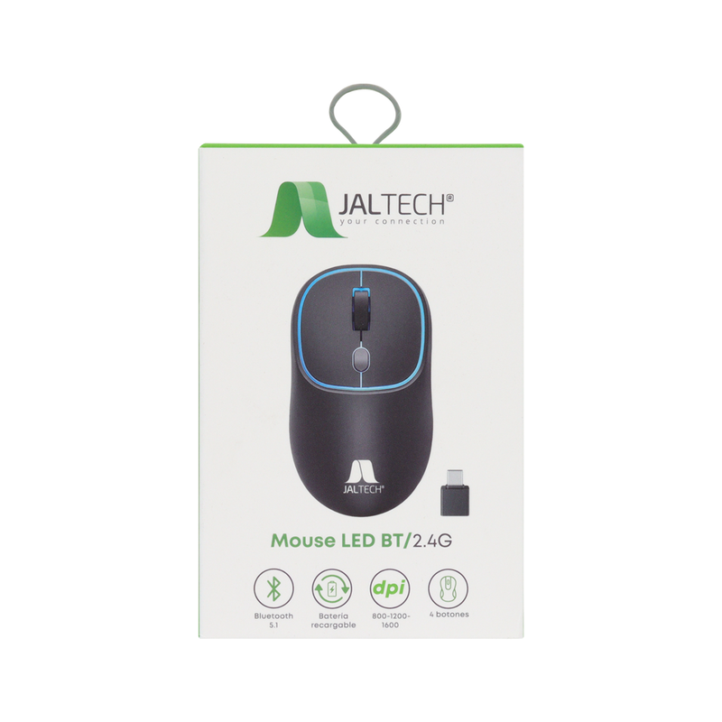 Mouse Inalámbrico Jaltech 618N: Conectividad Dual (BT 5.1 + 2.4G), Iluminación LED y Recargable Tipo C